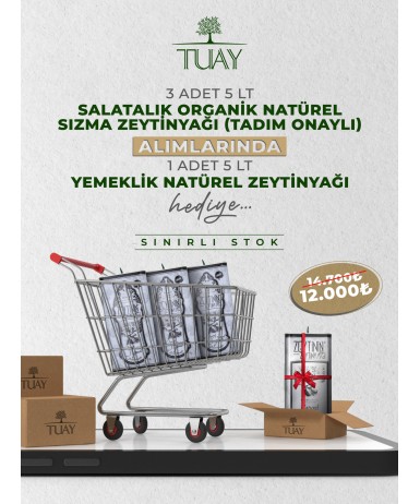 KAMPANYA 1 (3 ADET 5 LT TENEKE SALATALIK ORGANİK NATUREL SIZMA ZEYTİNYAĞI + 1 ADET 5 LT TENEKE YEMEKLİK NATUREL ZEYTİNYAĞI)