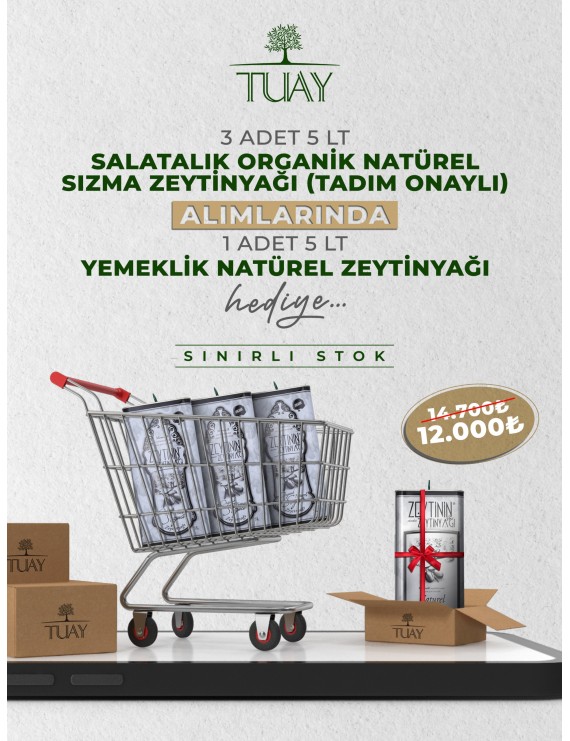 KAMPANYA 1 (3 ADET 5 LT TENEKE SALATALIK ORGANİK NATUREL SIZMA ZEYTİNYAĞI + 1 ADET 5 LT TENEKE YEMEKLİK NATUREL ZEYTİNYAĞI)